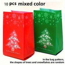 10pcs/25pcs/50pcs Reusable Christmas Plastic Gift Bags - Mixed Colors With Snowflake & Christmas Tree Patterns, Holiday Party Decorations, Christmas Gift Wrapping Supplies, Festive Themed Design, Christmas Decor, Christmas Gifts Packaging, New Year Decorations (Stickers Not Included) - Multicolor - View 10