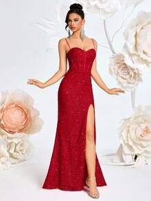 ADYCE Đầm dạ hội thanh lịch dành cho nữ, kiểu dáng cúp ngực đính sequin, cổ tim, eo cao, xẻ lưng, buộc dây, thích hợp cho tiệc prom, sinh nhật, hẹn hò, tiệc liên hoan, tiệc cưới, tiệc tối trang trọng, lễ hội gia đình, lễ hội năm mới. - Đỏ - Xem 7