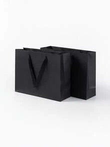 27 X 8 X 20,5 cm, Paquete de 2 unidades, Bolsa de regalo de papel horizontal negra, Empaque premium - Negro - Ver 5