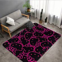 [1pc Soft Sanrio Printed Rug] 1pc Sanrio For Hello Kitty Soft Thick Printed Area Rug, Non-Slip Mat For Entryway, Bathroom, Living Room, Bedroom, Laundry Room, Machine Washable, Home Decor, 100% Crystal Velvet, Mother'S Day Or Father'S Day Chlidren'S Gift Christmas Decor Kitchen Rug - Black - View 8