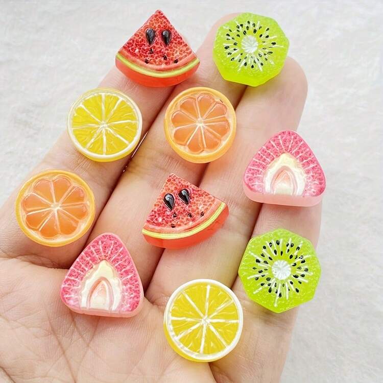 10/20/30/50pcs Vibrant 3D Fruit Series Assortment - Strawberry, Watermelon, Lemon, Resin Charm Set - Ideal For DIY Crafts, Hair Accessories, Jewelry Making, Scrapbooking, Wedding Decorations - Random Mix - Multicolor - View 5