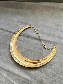 1pc Fashionable Simple Metal Collar Necklace With Minimal Landscape Detail - Gold - View 5