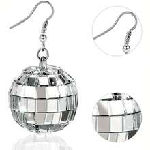 Vintage Disco Ball Earrings Boho Style Birthday Valentine's Day Anniversary Gift Jewelry For Women Girls - 銀色 - 查看 5