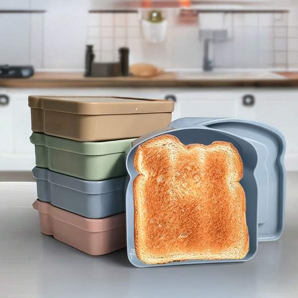 1 قطعة/4 قطع صندوق غداء محمول، حاوية ساندويتش للكبار، صندوق تخزين طعام بشكل خبز محمي من الصدمات، آمن للميكروويف والغسالة الآلية، مناسب للتخييم والمدرسة والمكتب والاستخدام المنزلي