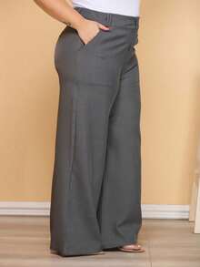 Plus Size Fashion Long Pants With Pockets And High Waist - 灰色 - 查看 2