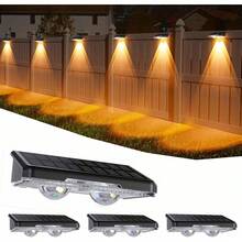 Quntis Luces Solares Exterior 4Pcs, 11 Modos de Color (Blanco Cálido/Frío/RGB) Lámpara Pared, Lámpara Solares LED Exterior Jardin, Encendido/Apagado Automático Luz Solares para Patio Pasillo Cochera - Blanco Cálid - Ver 1