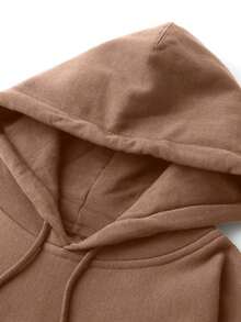 Sudadera estampada con capucha para mujer,Sudadera informal con estampado de cuatro flores - Marrón - Ver 5