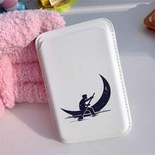 1pc Moon & Boat Design Black/White/Silver/Brown/Pink PU Leather Wallet Card Holder Magnetic Phone Case Compatible With IPhone 17/16/15/14/13/12/11, Magnetic Wallet Card Holder Phone Accessory