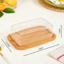Bamboo Cheese Bowl With Lid, Rectangular, Round Plastic Lid, Presentation Tray With Cheese Board, Dessert Plate For Refrigerator, Kitchen And Countertop - 7.5*19*12.5CM - View 2