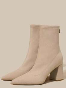 2025秋冬新款优雅女鞋，休闲尖头粗跟踝靴，百搭踝靴，优雅 - 杏色 - 查看 5