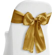 10 Elegant Satin Wedding/Party Chair Cover Sashes/Bows - Ribbon Tie Back Sash - Black - Vàng - Xem 1