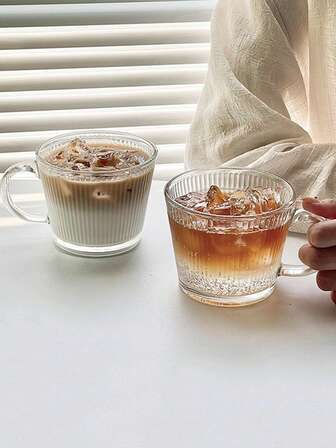 كوب زجاجي مزخرف سعة 400 مل مع مقبض، كوب قهوة شفاف، كوب ماء كبير السعة، كوب شاي بطراز عتيق، أكواب شرب شفافة للقهوة المثلجة والعصير واللبن والمشروبات، ضروريات الصيف، أدوات مكتبية منزلية، هدية عيد ميلاد وهدية تدشين المنزل