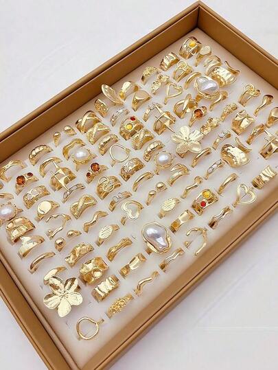 102 Pieces Of Various Various Randomly Sent Random Shipping Box Gift Girls Surprise Box Fashionable Women's Earring Jewelry Set  -Lovely Simple Style, Zinc Alloy Earrings With Faux Pearl And Artificial Rhinestones, Daily And Party Wear Earrings-(No Box)