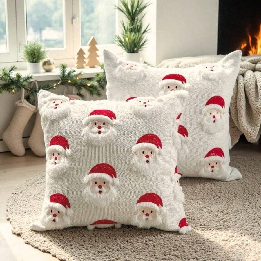 1pc Quilted Plush Santa Claus Cute Personalized Holiday Throw Pillow Cover