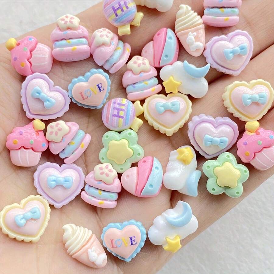 10/30/60 chiếc Thỏ hoạt hình dễ thương màu pastel, Kem, Kẹo mút, Gấu - Đồ trang trí thủ công bằng nhựa mini, Đáy phẳng không có lỗ, Thích hợp để tự làm đồ thủ công, Ốp điện thoại, Kẹp tóc, Trang trí tiệc sinh nhật - Hạt Kawaii, Phụ kiện thỏ, Đồ trang trí nhỏ sáng tạo, Thiết kế bóng, Màu sắc ngẫu nhiên - Bộ truyện tranh dễ thương - Xem 1