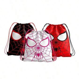  1pc/5pcs/12pcs Random Marvel Spider-Man Drawstring Backpack - Lightweight Large Capacity Gym Bag, Spider-Man Mask Design, Suitable For Travel, Office, Daily Storage, Easy To Clean, Best Gift For Birthday