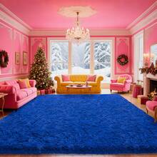 Large Shaggy Area Rug For Living Room & Bedroom – Stain-Resistant Fluffy Carpet With 1.4 In High Pile, Plush Aesthetic Throw Rug, Non-SIip Rubber Backing With 4 Anti-SIip Pads, Durable Edge Stitching – Cozy Minimalist Decor – Great Gift For New Year ! - 寶藍色 - 查看 1