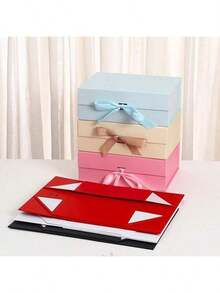 1pc Ribbon Gift Packaging Box, Folding Gift Box With Bow, Birthday Gift, Hard Box One-Piece Style Cosmetic Gift Box, Holiday Gift Packaging Box - Black - View 2