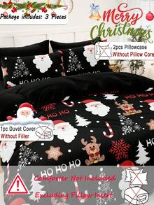3 Stücke Weihnachts-Hirsch-Weihnachtsmann Digital bedruckter Tagesdecken-Set (1 Tagesdecke + 2 Kissenbezüge ohne Füllung) Tägliche Polyester-Chemiefaser, weich und hautfreundlich, geeignet für Schlafzimmer, Hauptschlafzimmer, Gästezimmer und Nebenschlafzimmer das ganze Jahr über - Verschiedenfarbig - Übersicht 2