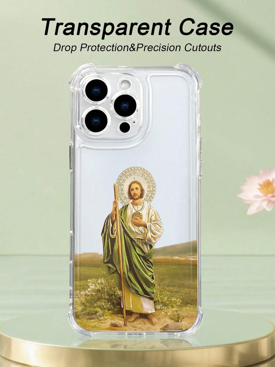 1PC Funda para iPhone con diseño artístico religioso Estilo Minimalista Carcasa transparente anticaídas, compatible con iPhone16/15/14/13/12/11/XS/XR/X/PLUS/PRO/PROMAX Sensación cómoda Regalo festivo Para amigos, novia, novio, familia - transparente - Ver 1