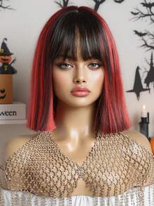 Parrucche corte a caschetto con frangia - Parrucca sintetica da 12 pollici con sfumature, capelli lisci, adatta per uso quotidiano e costumi, capelli sintetici morbidi e leggeri, resistente al calore, facile da usare, regalo adatto per donne, decorazioni natalizie, regali di Natale, parrucca da costume