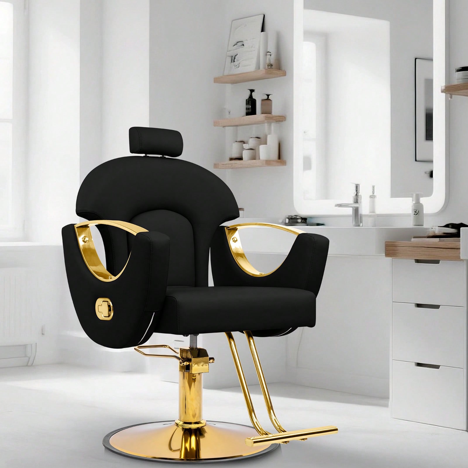 Barber Chair - Reclining Salon Styling Chair With 360° Swivel, 6" Height Adjustment, Ergonomic Comfort For Hair Stylists & Clients, Perfect For Home & Barbershop Salon Chair, Barber Chair Chair, Pedicure Chair, Tattoo Chair, Vanity Chair, Shampoo Chair Sa