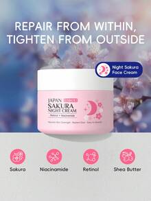 1 Bottle LAIKOU Japan Cherry Blossom Moisturizing Night Cream 30g + 1 Sheet Japan Cherry Blossom Sleeping Mask 25g, Skin Repair Facial Cream, Firming Moisturizing Lotion, Deep Nourishing Facial Moisturizer, Suitable For All Skin Types, Can Be Used For Self-Care SPA Or As A Gift For Girlfriend - NIGHT CREAM+SLEEP FACIAL MASK - 查看 3