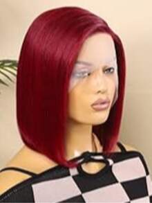 Eulisi 13X4 直发蕾丝前假发，60%真人发，女士短款波波头假发，180密度无胶高清透明蕾丝前假发，预先拔毛并带有婴儿发，自然发际线，8-14英寸，万圣节服装