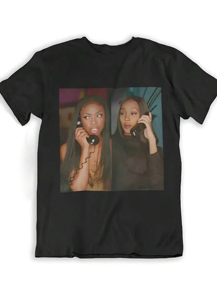 The Boy Is Mine" Monica & Brandy Norwood Graphic Women's T-Shirt - 100% Cotton, Black Casual Tee - Unisex Shirt For Men & Women (S-3XL) - With Vintage Phone Call Design, Machine Washable, Perfect Gift For Women - 黑色 - 查看 1