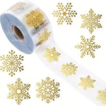 100pcs/500pcs Transparent Christmas Snowflake Sealing Stickers - Non-Stick Decorative, Gold Snowflake Suitable For Gift Packaging, Holiday Party Decoration, Festive Decoration, DIY Decoration - Multicolor - View 1