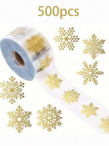 100pcs/500pcs Transparent Christmas Snowflake Sealing Stickers - Non-Stick Decorative, Gold Snowflake Suitable For Gift Packaging, Holiday Party Decoration, Festive Decoration, DIY Decoration - Multicolor - View 13