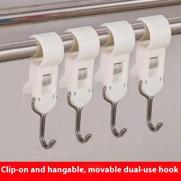 4pcs/8pcs Clip-On Hooks, Kitchen Clips, No Drill Movable Tube Clamp, Towel Bar Rotating Storage Hooks
