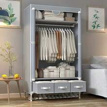 1PC - Portable Clothes Closet Rolling Door Wardrobe With Hanging Rack & 3 Drawer Boxes, Non-Woven Fabric Storage Organizer For Bedroom/Closet/Dorm, No-Tool Assembly, Adjustable Shelves, Lightweight & Spacious (35.4 X 17.7 X 67 Inches, Gray) – Perfect For Home Organization - 灰色 - 查看 12
