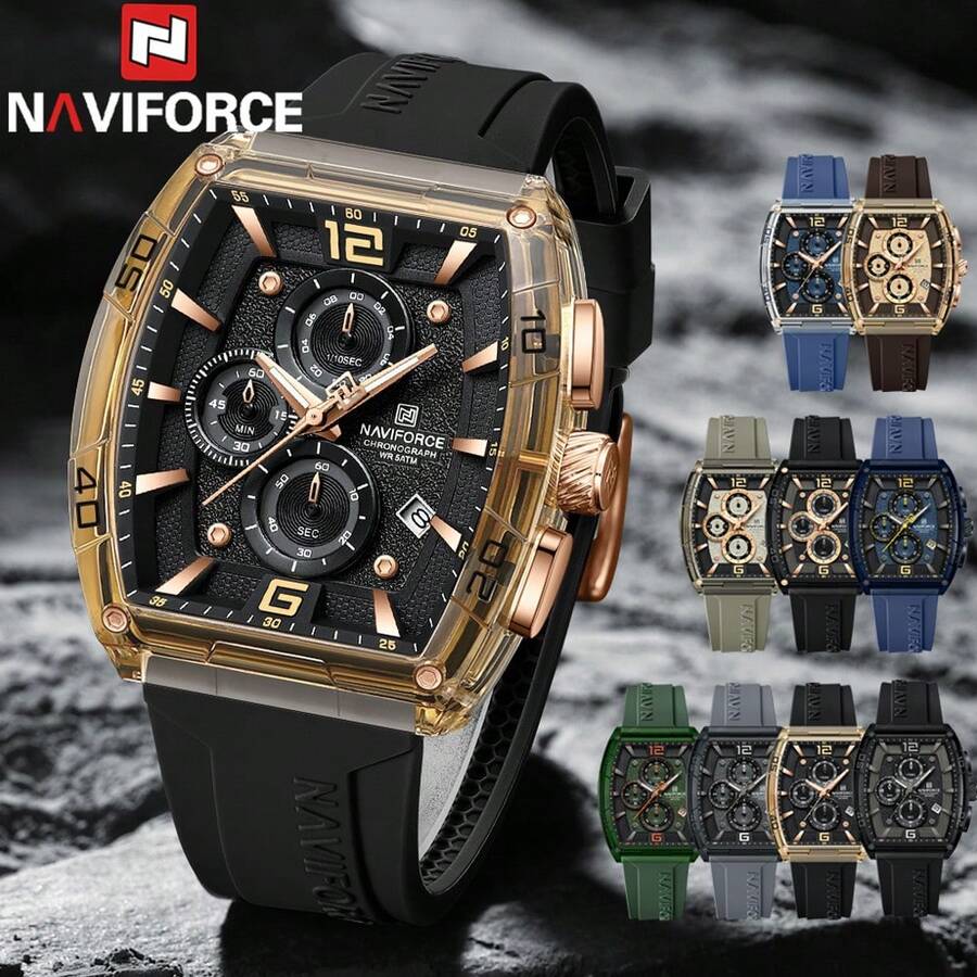 Đồng hồ đeo tay nam thời trang NAVIFORCE hàng đầu, hàng hiệu cao cấp, chống nước, đồng hồ bấm giờ, lịch, dây đeo silicon, đồng hồ thể thao, quân đội, thạch anh, quà tặng nam 6101