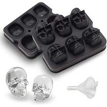 1Pack Silicone Ice Cube Tray, Skull & Rose & Diamond Shaped Ice Cube Molds, Suitable For Chilling Cocktails, Whiskey, And Juice - Black - View 8