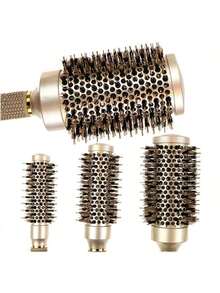 4件套金色卷发梳，专业美发沙龙造型梳，防静电耐热铝管陶瓷造型梳，适用于所有发质的卷发梳，打造蓬松卷发和波浪的美发工具套装，包含梳子、解结梳、球形梳、迷你美发梳套装、木梳、背梳、发梳、边缘梳等。 - 彩色 - 查看 10