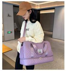 Solid Color Unisex Travel Luggage Zipper Tote Bag With Independent Shoe Compartment, Large Capacity Storage, Light And Portable Shoulder Bag For Outdoors Traveling Bag Travelling Organizer Outfit Airport Travel Clothes Travel Stuff Luggage Bag Christmas Gift Ideas Women Girls Xmas Gifts For Mum Birthday Gift Mom Friend Gym Bag Sport Bag Training Pack For Vacation Holiday Thanksgiving Day Thank You Gifts Back To School Supplies - Màu tím  Violet - Xem 3