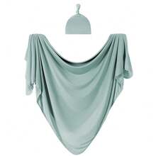 2 Stück/Set Neugeborenen Baby Empfangsdecke Wickeldecke Dehnbare Strick Wickelset mit passender Mütze für Neugeborenen Fotografie Wickeltücher