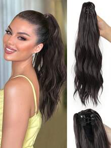 Synthetic Ponytail Extension,Dark Brown 18 Inch Claw Clip Ponytail Extension, Soft Wavy Curly Clip On Ponytails For Women Heat Resistant Synthetic Hairpiece For Daily Use - Multicolor - View 9