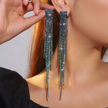 Rainbow Tassel Earrings Rhinestone Dangle Earrings For Women Boho Long Drop Crystal 1 Pair - Multicolor - View 7