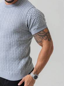 Men's Striped Knitted T-Shirt, Lightweight, Textured, High Quality, Spring, Summer, Autumn, Premium Quality - Silver - View 3