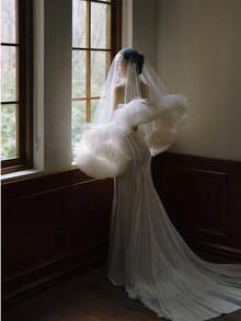 1pc Romantic Elegant Tulle Lace Bridal Veil / Handmade Layered Tulle Wedding Veil In Various Lengths / Without Hair Comb / Suitable For Proposal, Engagement, Wedding Ceremony, Photography / Extremely Gorgeous And Voluminous / Solid Color Tulle - Multicolor - View 6