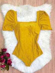Women's Bodysuit Puffed Sleeve Suplex Moda Super Shipping!! - Amarillo - Ver 2