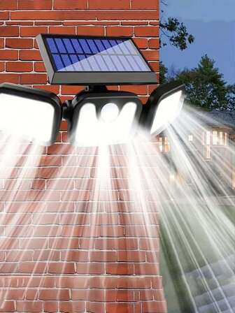 1pc/2pcs 74 LED Solar Powered Outdoor Garden Lights, Outdoor Sunlight Lighting Fixture With 3 Heads For All-Round Illumination, Night Light, Safety Lighting For Yard, Garage, RV Camping, Porch, Pathway And Garden, Suitable For Christmas, Halloween Holiday Lighting