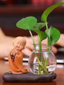 1pc Hydroponic Vase Plant Flower Pot Cute Little Monk Glass Vase Creative Flower Arrangement Office Home Living Room Decoration Home Decor Flower Vase