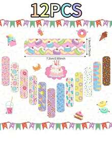 (12/120 Pieces Of Colorful Pattern Band Aids) Cartoon Band Aids, Pink Theme, Multi-Purpose Band Aids Made Of Elastic Fabric Material, Foot Wear-Resistant Patches, Creative Bandages, Home Emergency Band Aids - Nhiều màu - Xem 9