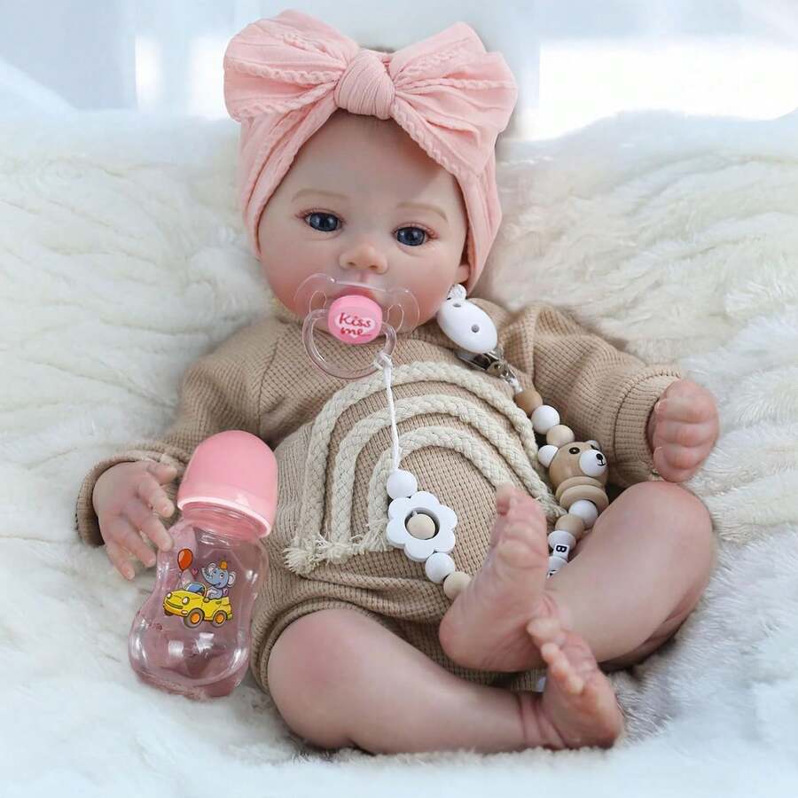 48cm Realistic Reborn Doll - 18" Full Silicone Vinyl Girl Body Art Doll - Lifelike Newborn Handmade Doll Toy - Gift For Children 3+ Years - 彩色 - 查看 1