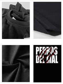 Playera con temática de lucha libre estampado de grupo de perros diabólicos, playera informal de verano para hombre, cuello redondo, manga corta, 100 % algodón, 220 g de algodón grueso - Negro - Ver 4