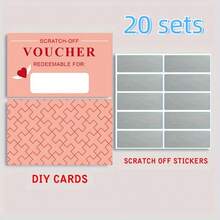 20/30 Sets Scratch Cards, Gift Voucher Cards, Fun Birthday Cards, Greeting Cards, Creative DIY Gift Cards, Party Games, Holiday Supplies, Gift Certificates, Christmas Cards, Halloween Cards, Mother's Day Cards, Valentine's Day Cards (Includes Cards And Scratch-Off Layers) - Pink - View 10