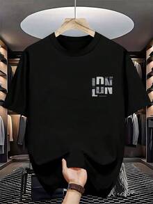 180G Pure Cotton Comfortable Men's Short-Sleeved T-Shirt Skin-Friendly Fashionable Round Neck Half-Sleeved Top Loose Casual Travel 100% Cotton - 黑色 - 查看 2